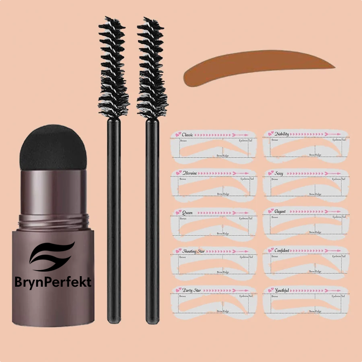 BrynPerfekt™ | Øjenbryn stempel sæt + 10 skabeloner & 2 øjenbrynsbørster